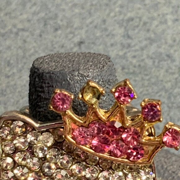 Hello Kitty Stretch Ring Size 6 Up Silver Gold Crown Pink Rhinestone Adjustable - Picture 2 of 6